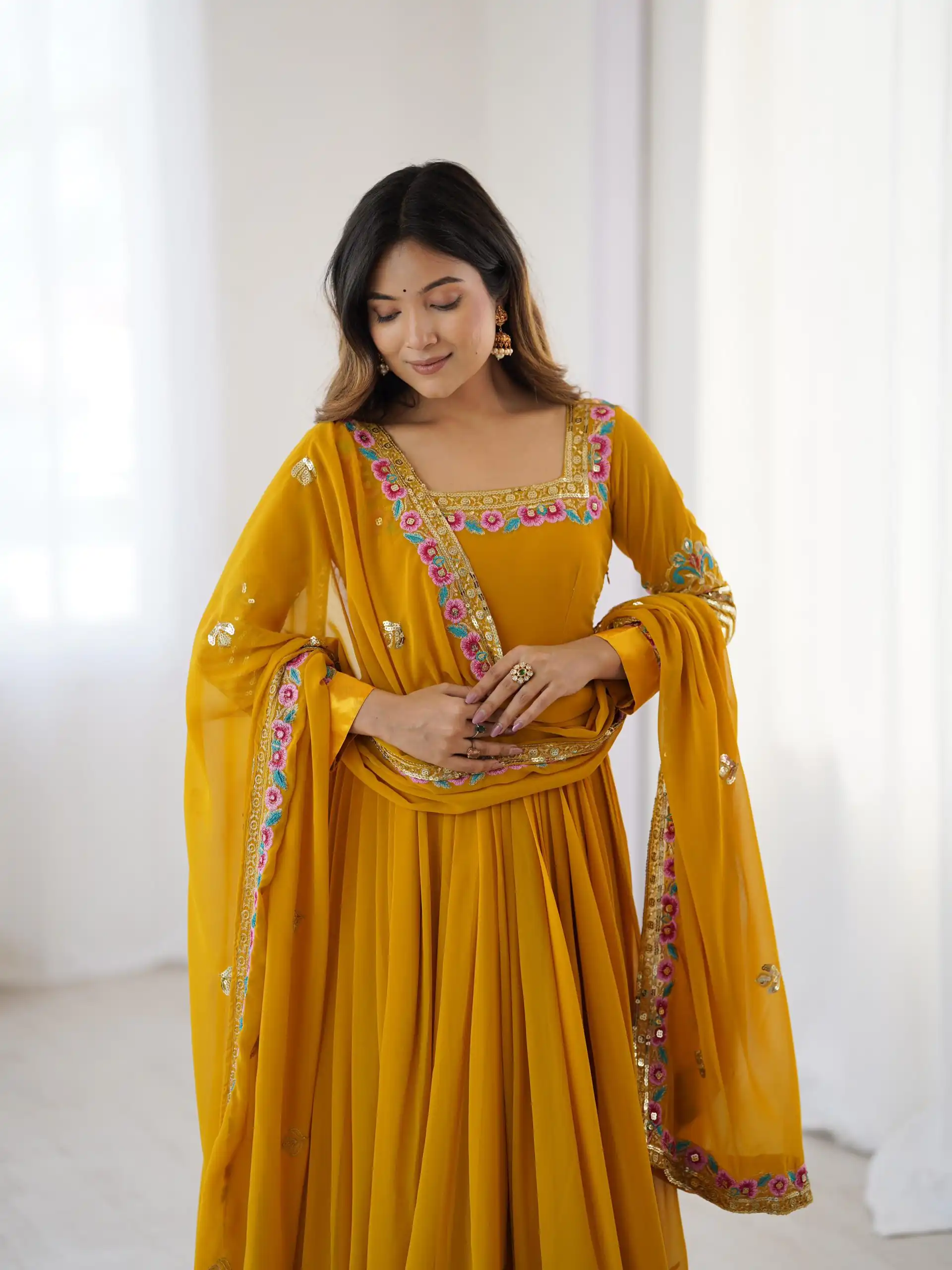 ZF 5010 Yellow Georgette Gown Perfect for Wedding, Party, Pooja, Ethnic Day, Karwa Chauth – . Best Price ₹2049. Delivery 4-6 Working Days. Shop now. | Jump Suits, Salwar suit, Designer Suits, Casual Suits, Creative suits, Palazzo Suits, Party Wear Suits, Patiala Suits, Straight Suits