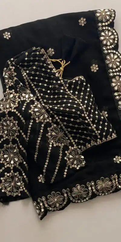 DF 3457 Black Color Georgette Sequence Original Mirror Work Saree Casual, Wedding, Festive, Events . Expected Delivery  4-6 Working Days @2099/- only                                                                                | Sarees, Bollywood Sarees, Creative Sarees, Designer Sarees, Embroidered Sarees, Ethnic Saree, Modern Digital sarees, Party Wear Sarees