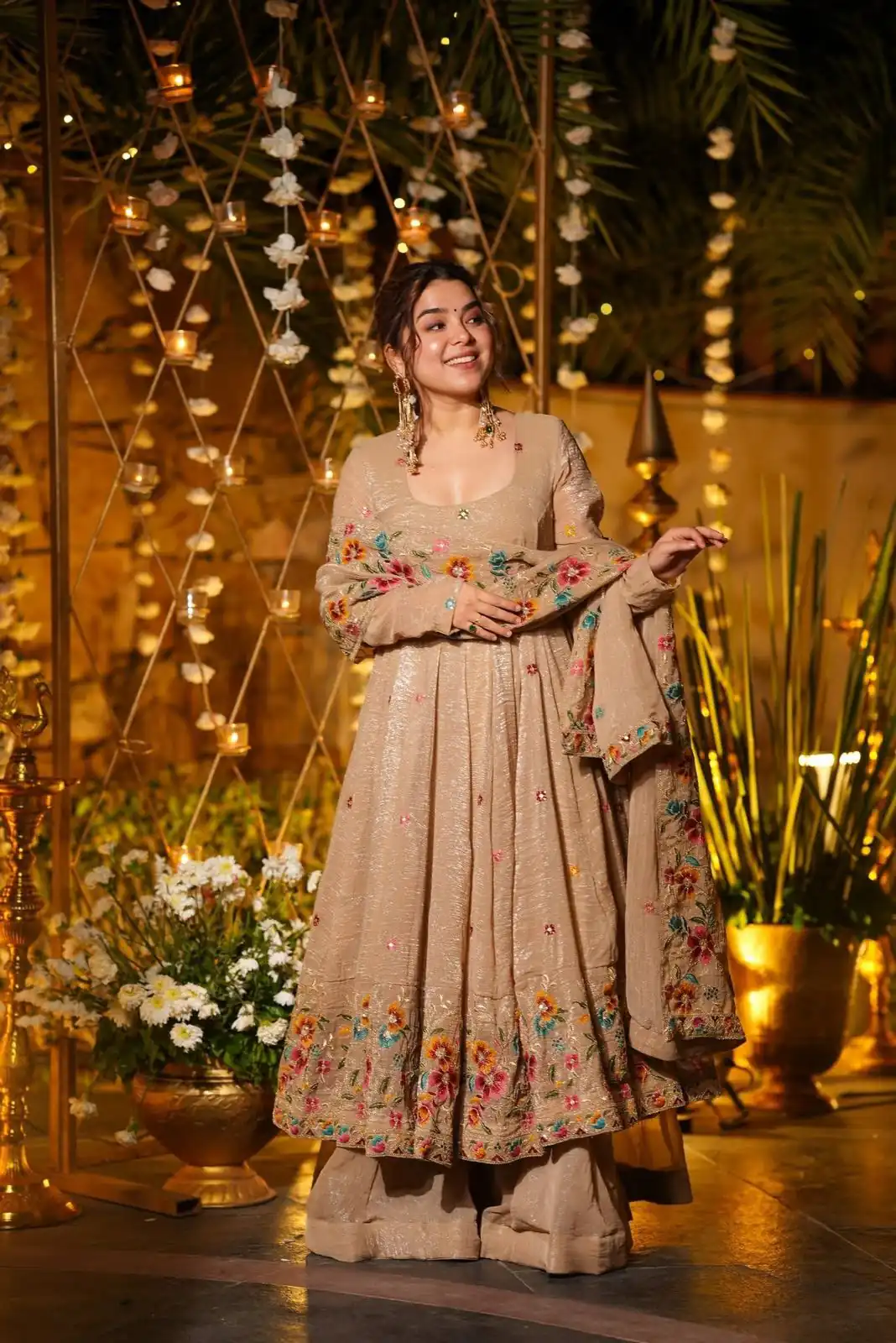 NSR 880 Cream Crunchy Silk Gown with Embroidery Work. Wedding, Party, Festive, Events Grab it for ₹2249. Delivery 4-6 Working Days. Shop now. | Gowns, Bollywood Gowns, Creative Gowns, Designer Gowns, Embroidered Gowns, Party Wear Gowns
