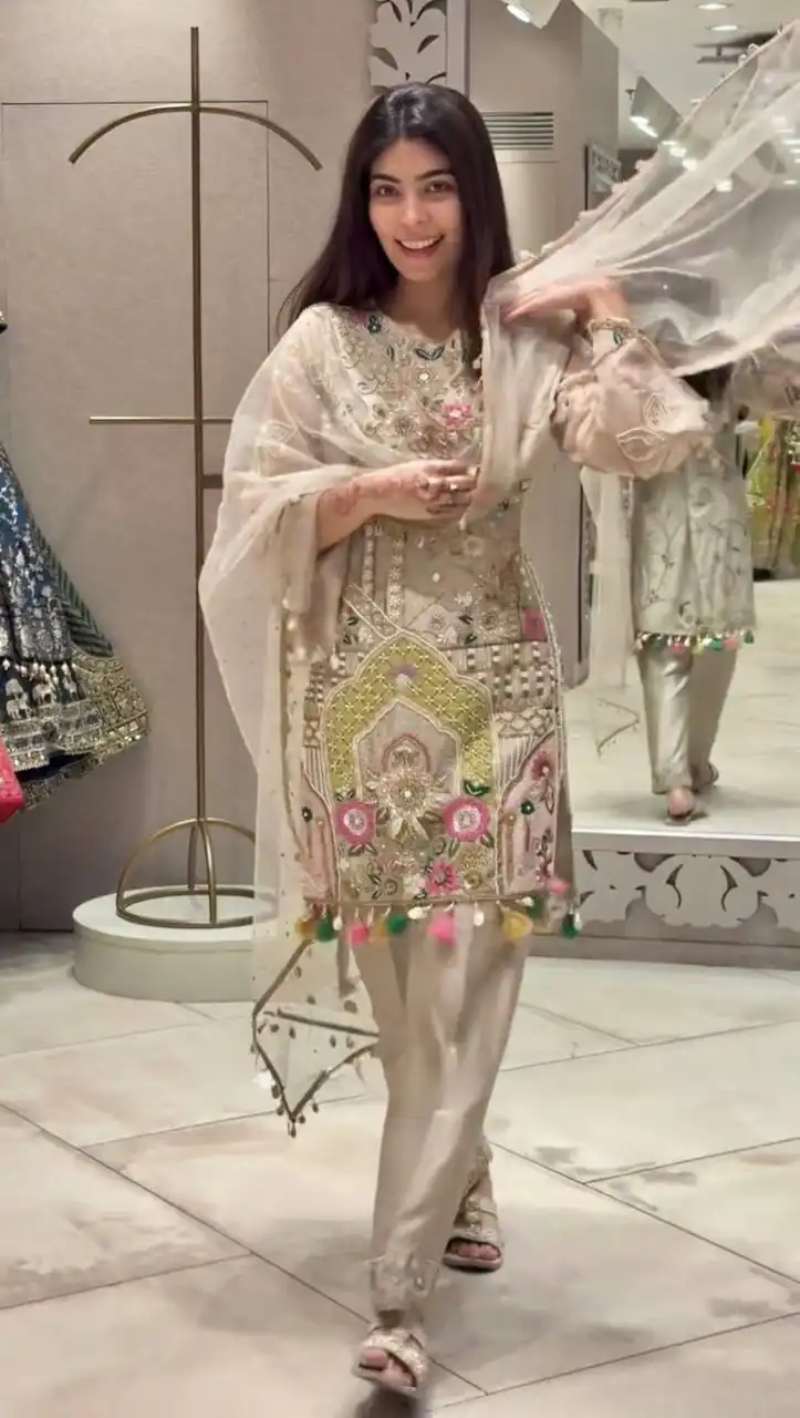 BT 5010 Cream in Faux Georgette Mirror Work & Embroidery Work Salwar Suit . Exclusive Offer ₹2099. Delivery 4-6 Working Days. Shop now. | Jump Suits, Tops & Bottoms, Track Suits, Trendy Wear, Salwar suit, Designer Suits, Casual Suits, Creative suits, Palazzo Suits, Party Wear Suits, Patiala Suits, Straight Suits