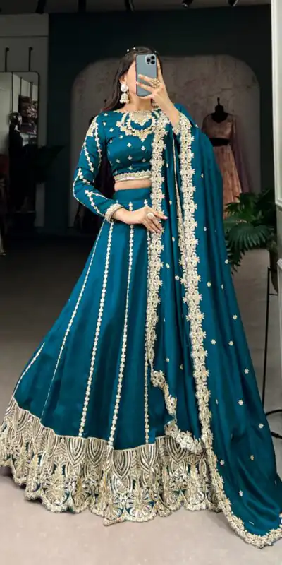 LNB 1418 Firozi Color Vichitra Silk Sequins and Thread Embroidery Work Lehenga Choli Wedding, Party, Festive, Events Etc. Delivery 4-6 Working Days Rs 2999 | Lehenga, Bollywood Lehenga, Creative Lehenga, Designer Lehenga, Embroidered Lehenga, Party Wear Lehenga
