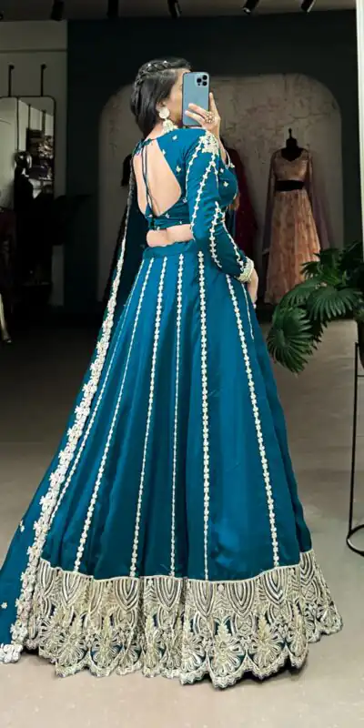 LNB 1418 Firozi Color Vichitra Silk Sequins and Thread Embroidery Work Lehenga Choli Wedding, Party, Festive, Events Etc. Delivery 4-6 Working Days Rs 2999 | Lehenga, Bollywood Lehenga, Creative Lehenga, Designer Lehenga, Embroidered Lehenga, Party Wear Lehenga