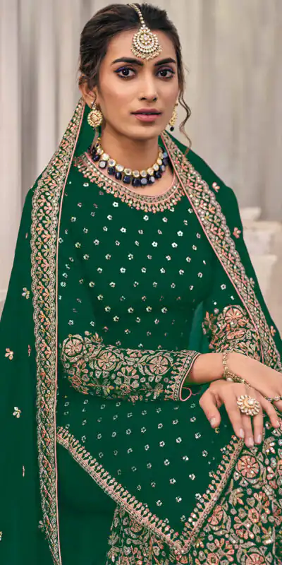 FC 1448 Green Georgette Salwar Suit with Embroidery Work & Lace Work. Exclusive Offer ₹2599. Delivery 4-6 Working Days. Shop now. | Jump Suits, Tops & Bottoms, Track Suits, Trendy Wear, Salwar suit, Designer Suits, Casual Suits, Creative suits, Palazzo Suits, Party Wear Suits, Patiala Suits, Straight Suits
