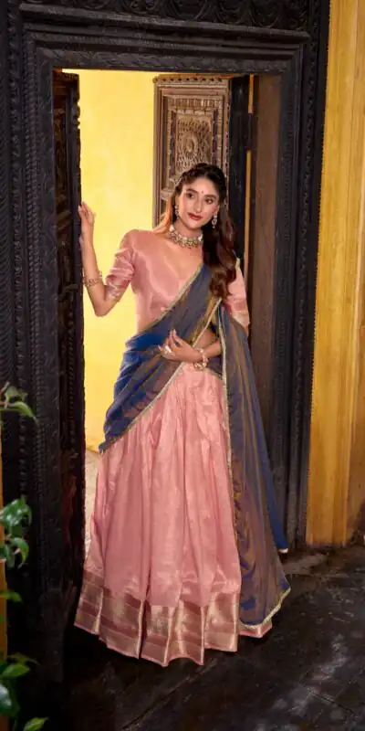 Light Pink Dupion Silk Lace Zari Work Lehenga Choli