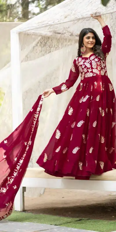 Ram 087 Maroon in Fox Georgette Embroidery Work & Thread Embroidery Gown . Special Price ₹2149. Delivery 4-6 Working Days. Shop now. | Gowns, Bollywood Gowns, Creative Gowns, Designer Gowns, Embroidered Gowns, Party Wear Gowns