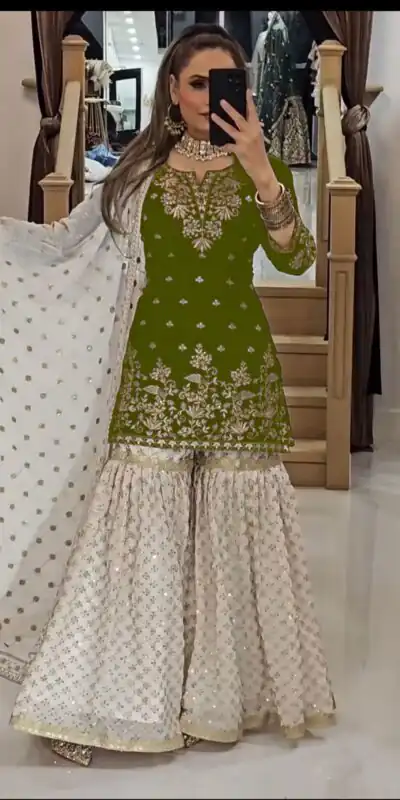 VLM 264 Mehendi in Fox Georgette Embroidery Work & Lace Work Salwar Suit . Best Price ₹2399. Delivery 4-6 Working Days. Shop now. | Jump Suits, Tops & Bottoms, Track Suits, Trendy Wear, Salwar suit, Designer Suits, Casual Suits, Creative suits, Palazzo Suits, Party Wear Suits, Patiala Suits, Straight Suits
