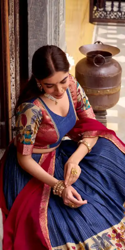 LNB 1242 Navy Blue Color Poly Chanderi Kalamkari Printed Weaving Work Lehenga Choli Wedding, Party, Festive, Events Etc. Delivery 4-6 Working Days Rs 1899 | Lehenga, Bollywood Lehenga, Creative Lehenga, Designer Lehenga, Embroidered Lehenga, Party Wear Lehenga