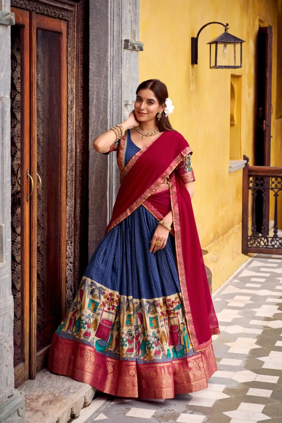 LNB 1242 Navy Blue Color Poly Chanderi Kalamkari Printed Weaving Work Lehenga Choli Wedding, Party, Festive, Events Etc. Delivery 4-6 Working Days Rs 1899 | Lehenga, Bollywood Lehenga, Creative Lehenga, Designer Lehenga, Embroidered Lehenga, Party Wear Lehenga