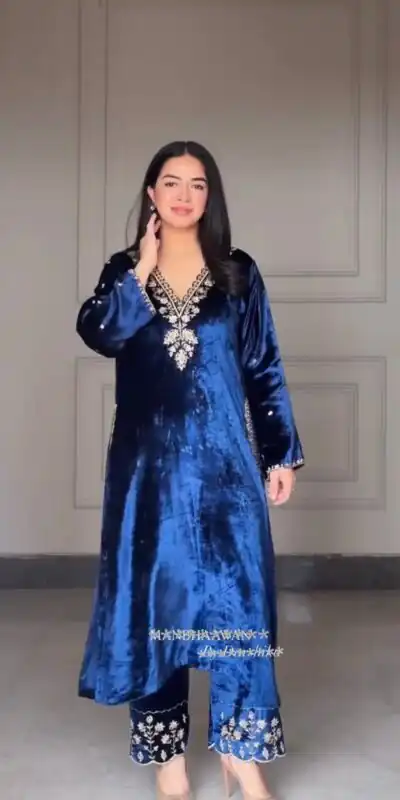 LG 2025 Navy Blue Velvet Salwar Suit with Embroidery Work & Lace Work. Exclusive Offer ₹1899. Delivery 4-6 Working Days. Shop now. | Jump Suits, Tops & Bottoms, Track Suits, Trendy Wear, Salwar suit, Designer Suits, Casual Suits, Creative suits, Palazzo Suits, Party Wear Suits, Patiala Suits, Straight Suits