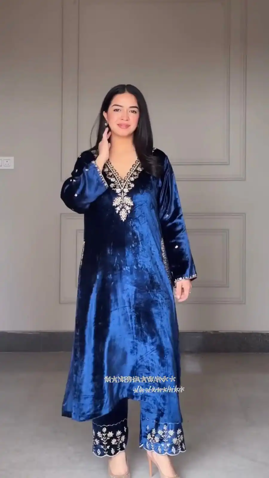 LG 2025 Navy Blue Velvet Salwar Suit with Embroidery Work & Lace Work. Exclusive Offer ₹1899. Delivery 4-6 Working Days. Shop now. | Jump Suits, Tops & Bottoms, Track Suits, Trendy Wear, Salwar suit, Designer Suits, Casual Suits, Creative suits, Palazzo Suits, Party Wear Suits, Patiala Suits, Straight Suits