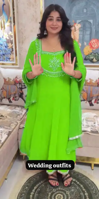 LG 2022 Parrot Green Georgette Salwar Suit with Lace Work & Embroidery Work. Exclusive Offer ₹1899. Delivery 4-6 Working Days. Shop now. | Jump Suits, Tops & Bottoms, Track Suits, Trendy Wear, Salwar suit, Designer Suits, Casual Suits, Creative suits, Palazzo Suits, Party Wear Suits, Patiala Suits, Straight Suits