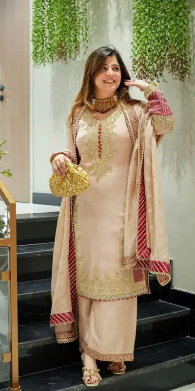 VLM 298 Peach Chinon Silk Salwar Suit Perfect for Wedding, Party, Holi, Onam, Karwa Chauth – . Get it for ₹2149. Delivery 4-6 Working Days. Shop now. | Jump Suits, Tops & Bottoms, Track Suits, Trendy Wear, Salwar suit, Designer Suits, Casual Suits, Creative suits, Palazzo Suits, Party Wear Suits, Patiala Suits, Straight Suits