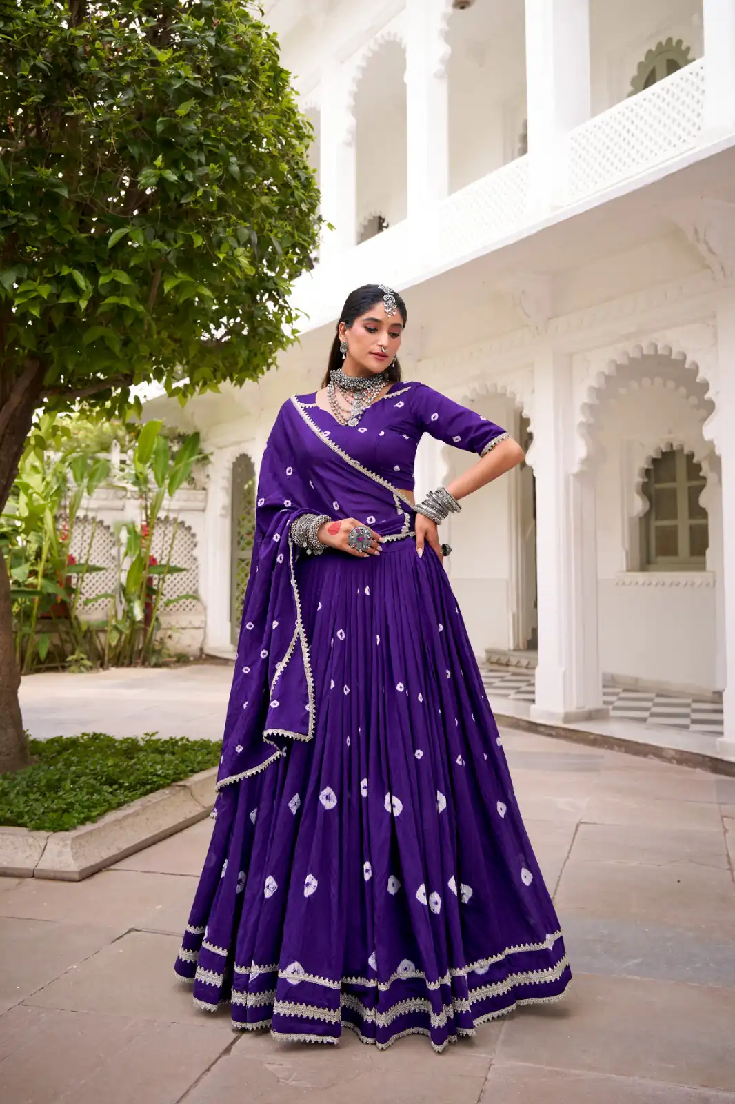 LNB 1663 Purple Color Pure Chander Bandhej Print With Lace Touch Up Lehenga Choli Wedding, Party, Festive, Events Etc. Delivery 4-6 Working Days Rs 1899 | Lehenga, Bollywood Lehenga, Creative Lehenga, Designer Lehenga, Embroidered Lehenga, Party Wear Lehenga