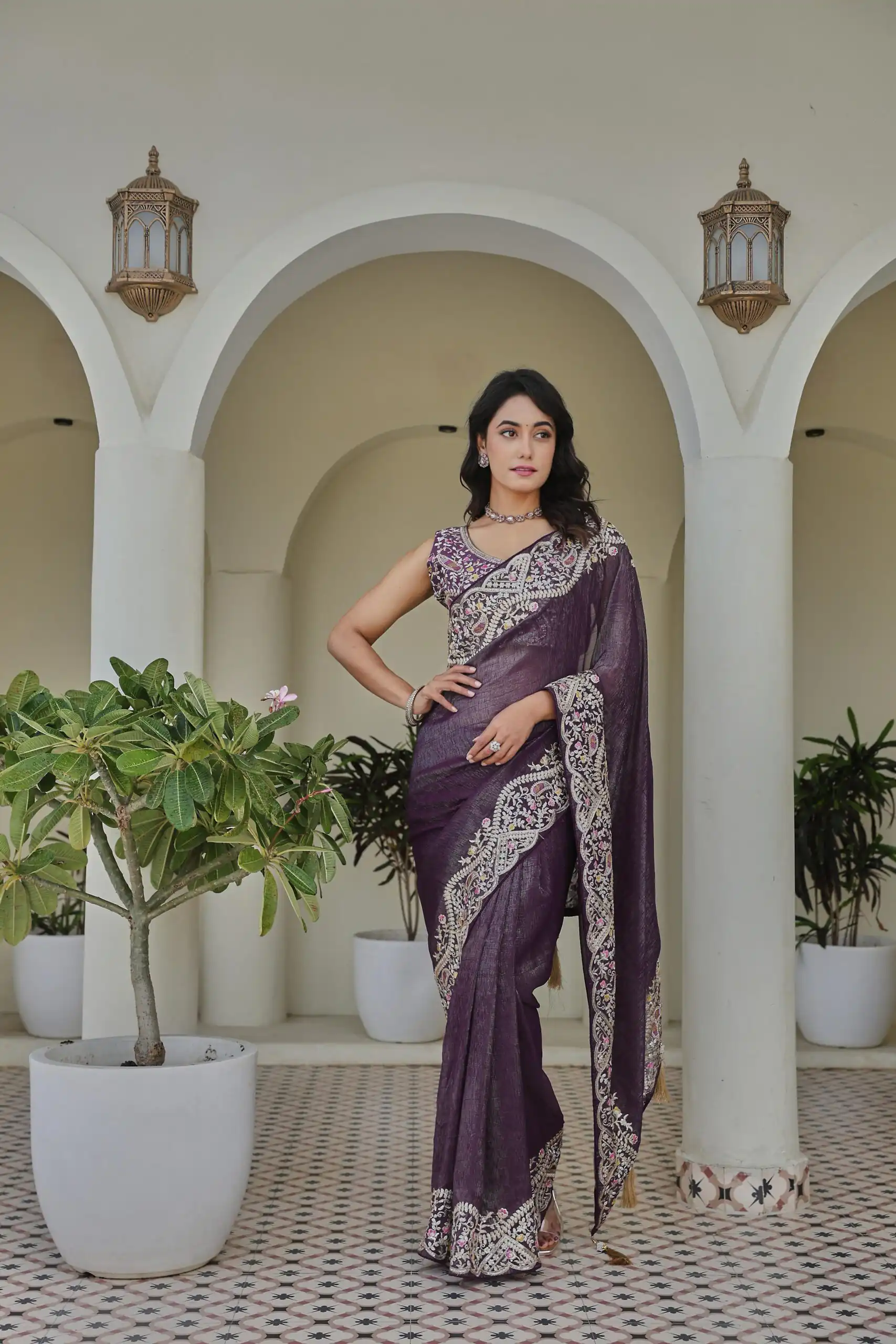Ram 010 Purple Color Silver Crunchy Saree with Embroidery Work. Special Price ₹2149. Delivery 4-6 Working Days. Shop now. | Sarees, Bollywood Sarees, Creative Sarees, Designer Sarees, Embroidered Sarees, Ethnic Saree, Modern Digital sarees, Party Wear Sarees