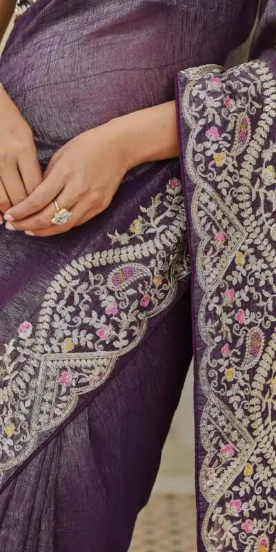 Ram 010 Purple Color Silver Crunchy Saree with Embroidery Work. Special Price ₹2149. Delivery 4-6 Working Days. Shop now. | Sarees, Bollywood Sarees, Creative Sarees, Designer Sarees, Embroidered Sarees, Ethnic Saree, Modern Digital sarees, Party Wear Sarees