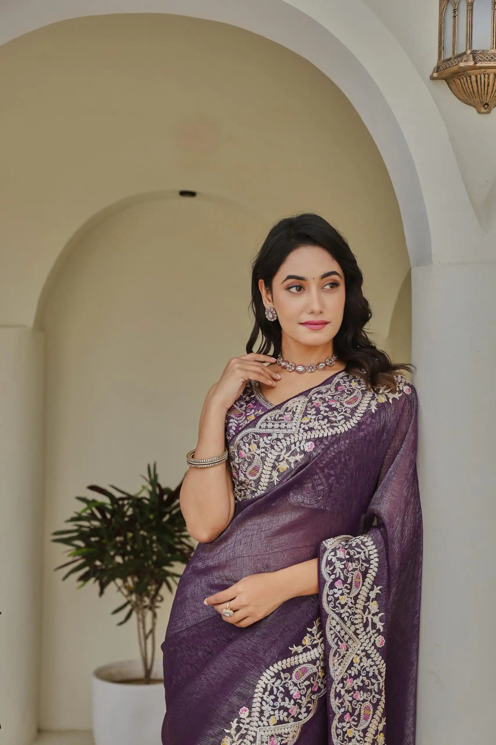 Ram 010 Purple Color Silver Crunchy Saree with Embroidery Work. Special Price ₹2149. Delivery 4-6 Working Days. Shop now. | Sarees, Bollywood Sarees, Creative Sarees, Designer Sarees, Embroidered Sarees, Ethnic Saree, Modern Digital sarees, Party Wear Sarees