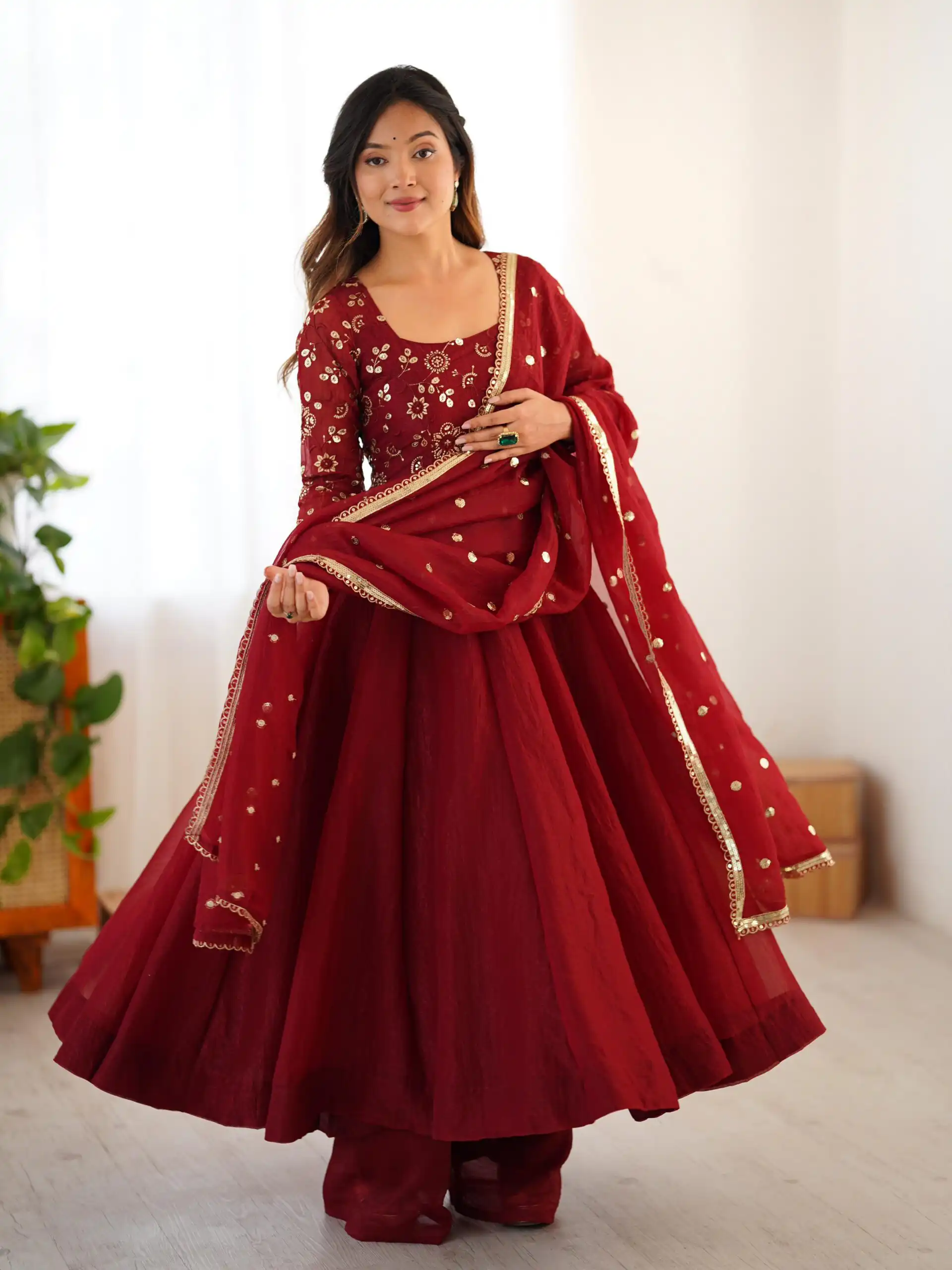 SRK 5290 Red Crunchy Silk Gown Perfect for Wedding, Party, Pongal, Traditional Day, Reception – . Get it for ₹1999. Delivery 4-6 Working Days. Shop now. | Gowns, Bollywood Gowns, Creative Gowns, Designer Gowns, Embroidered Gowns, Party Wear Gowns