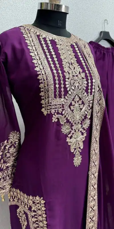 KF 1628 Wine Fuax Georgette Salwar Suit Perfect for Wedding, Party, Raksha Bandhan, Baisakhi, Sangeet – . Affordable Price ₹2399. Delivery 4-6 Working | Jump Suits, Tops & Bottoms, Track Suits, Trendy Wear, Salwar suit, Designer Suits, Casual Suits, Creative suits, Palazzo Suits, Party Wear Suits, Patiala Suits, Straight Suits