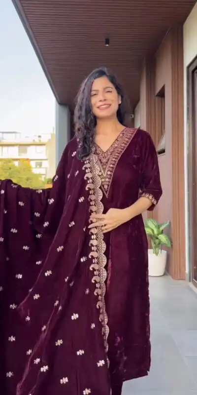 LG 2023 Wine Velvet Salwar Suit with Embroidery Work. Wedding, Party, Festive, Events Get it for ₹2029. Delivery 4-6 Working Days. Shop now. | Jump Suits, Tops & Bottoms, Track Suits, Trendy Wear, Salwar suit, Designer Suits, Casual Suits, Creative suits, Palazzo Suits, Party Wear Suits, Patiala Suits, Straight Suits