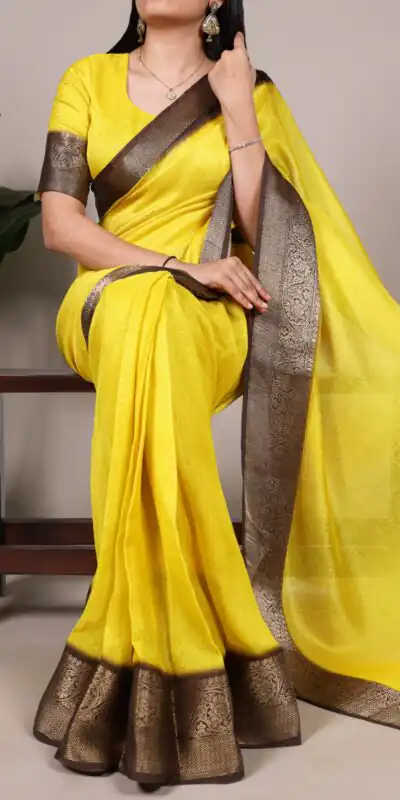 Yellow Marsh Mello Zari Work Saree