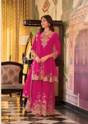 Pink Faux Georgette Thread Work Salwar Suit