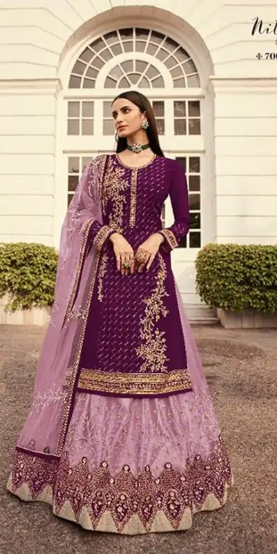 Wine Georgette Embroidery Stone Work Lehenga Choli
