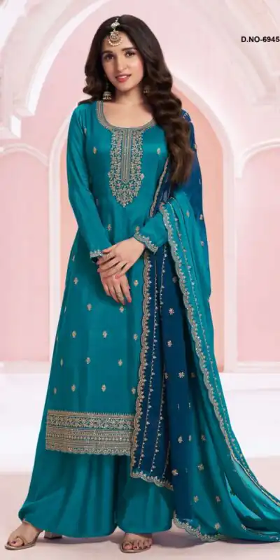 Blue Vichitra Zari Embroidery Work Salwar Suit