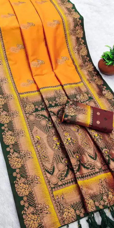 Yellow Paithani Silk Zari Lace Work Saree