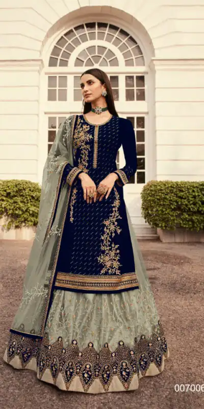 Grey Georgette Embroidery Stone Work Lehenga Choli