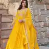 Yellow Faux Blooming Embroidery Zari Work Gown