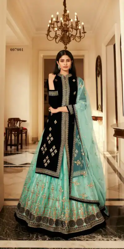 Sky Blue Georgette Embroidery Work Lehenga Choli