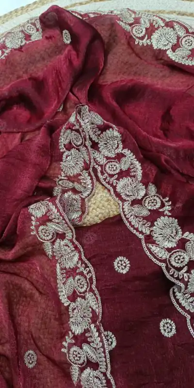 Maroon Space Silk Embroidery Work Saree