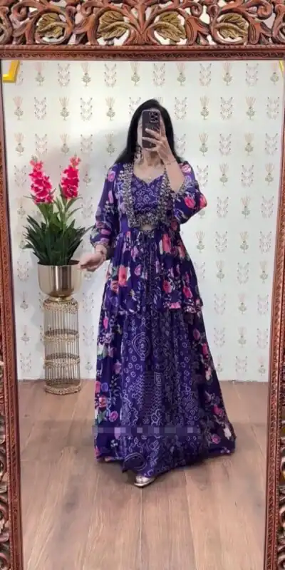 Purple Chinon Thread Work Lehenga Choli