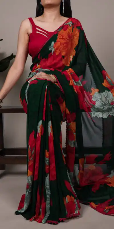 Red Weightless Marbal Lace Border Work Saree