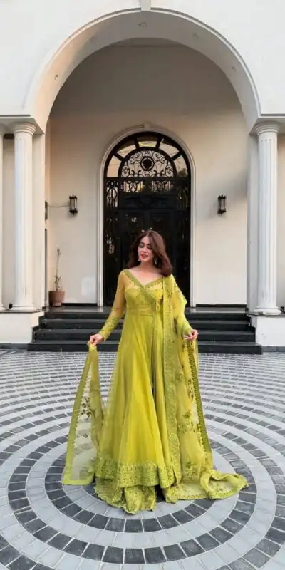 Green Butterfly Net Sequence Work Lehenga Choli