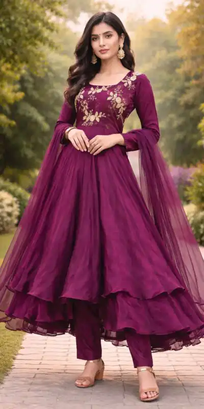 Wine Fandy Silk Sequence Work Gown