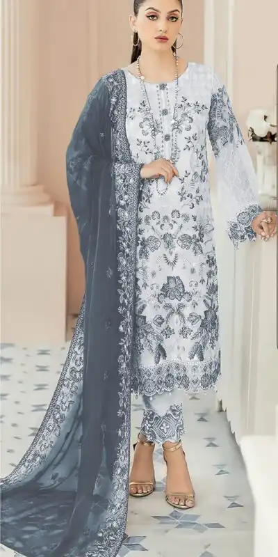 Grey Georgette With Embroidery Work Salwar Suit