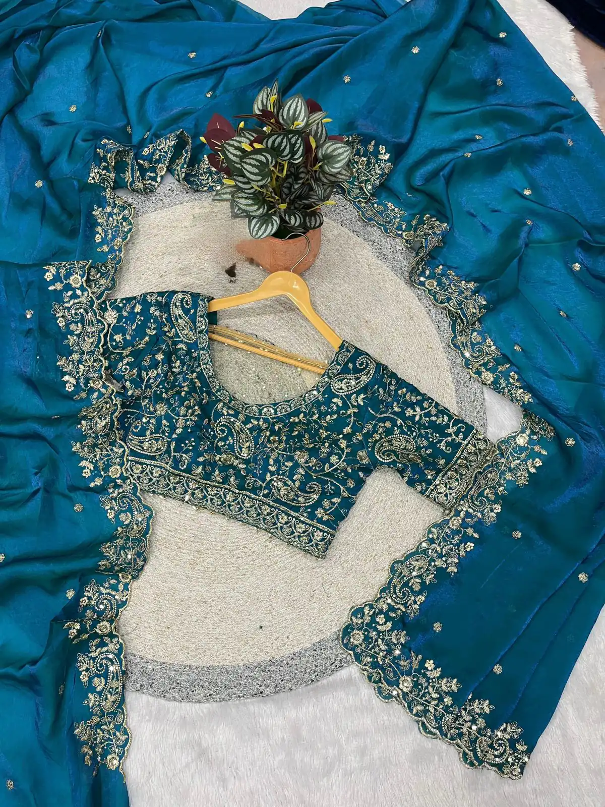 Blue Fandy Satin Silk With Sequins Work Saree - Image 3