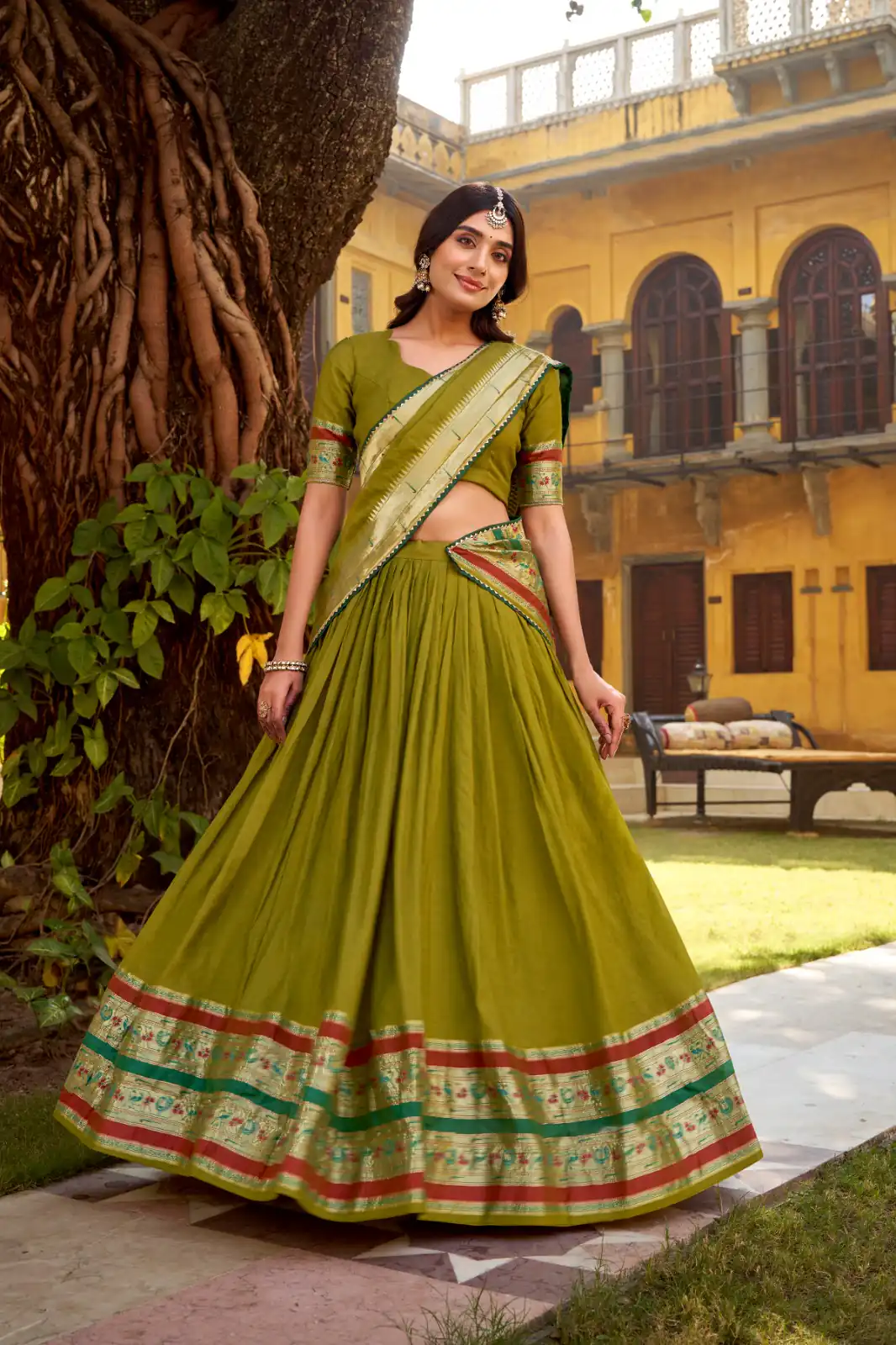 Mahendi Pure Chanderi Zari Weaving Work Lehenga Choli