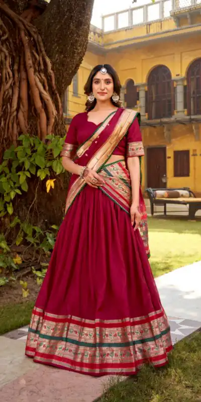 Rani Pink Pure Chanderi Zari Weaving Work Lehenga Choli