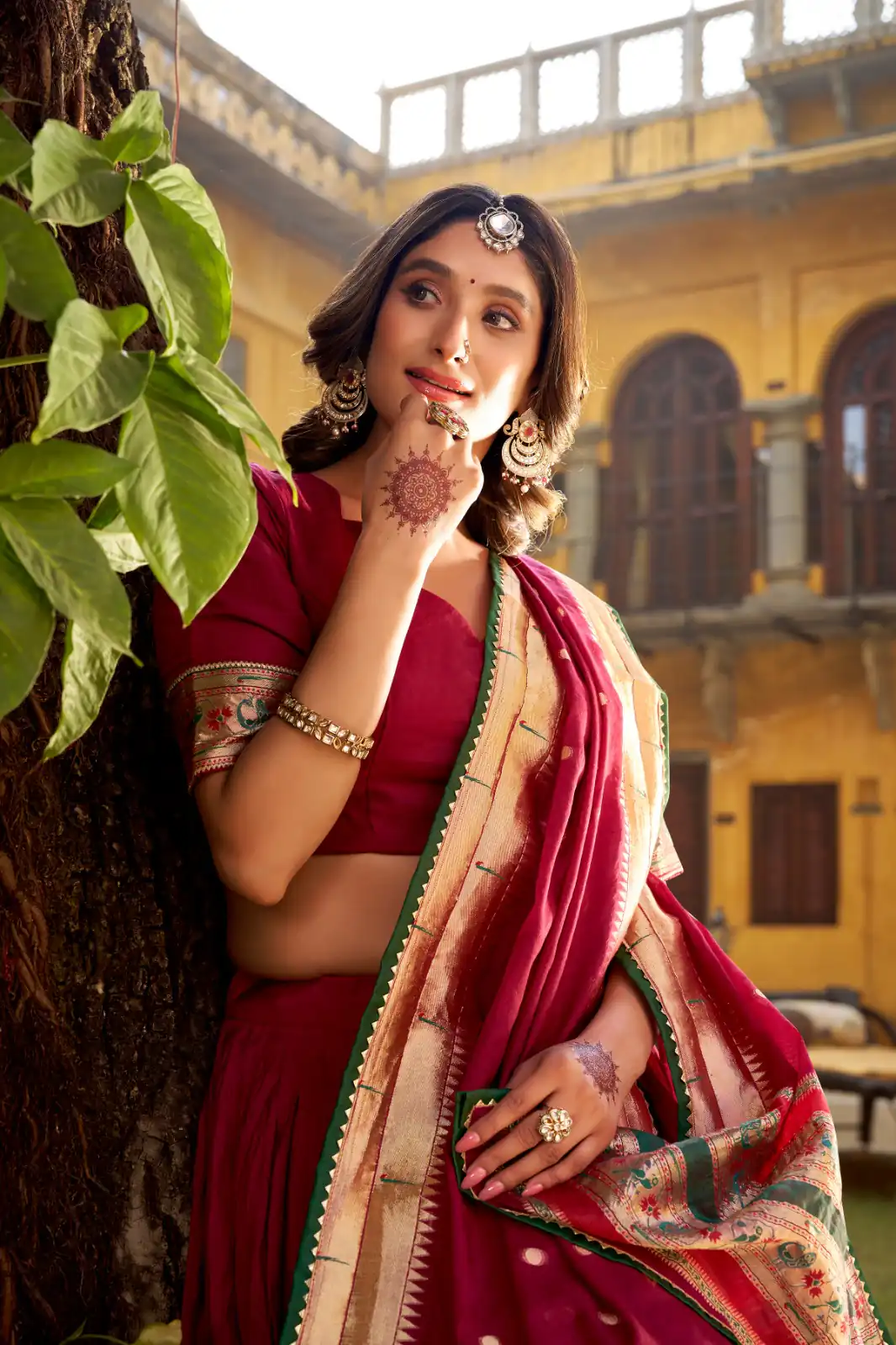 Rani Pink Pure Chanderi Zari Weaving Work Lehenga Choli - Image 3