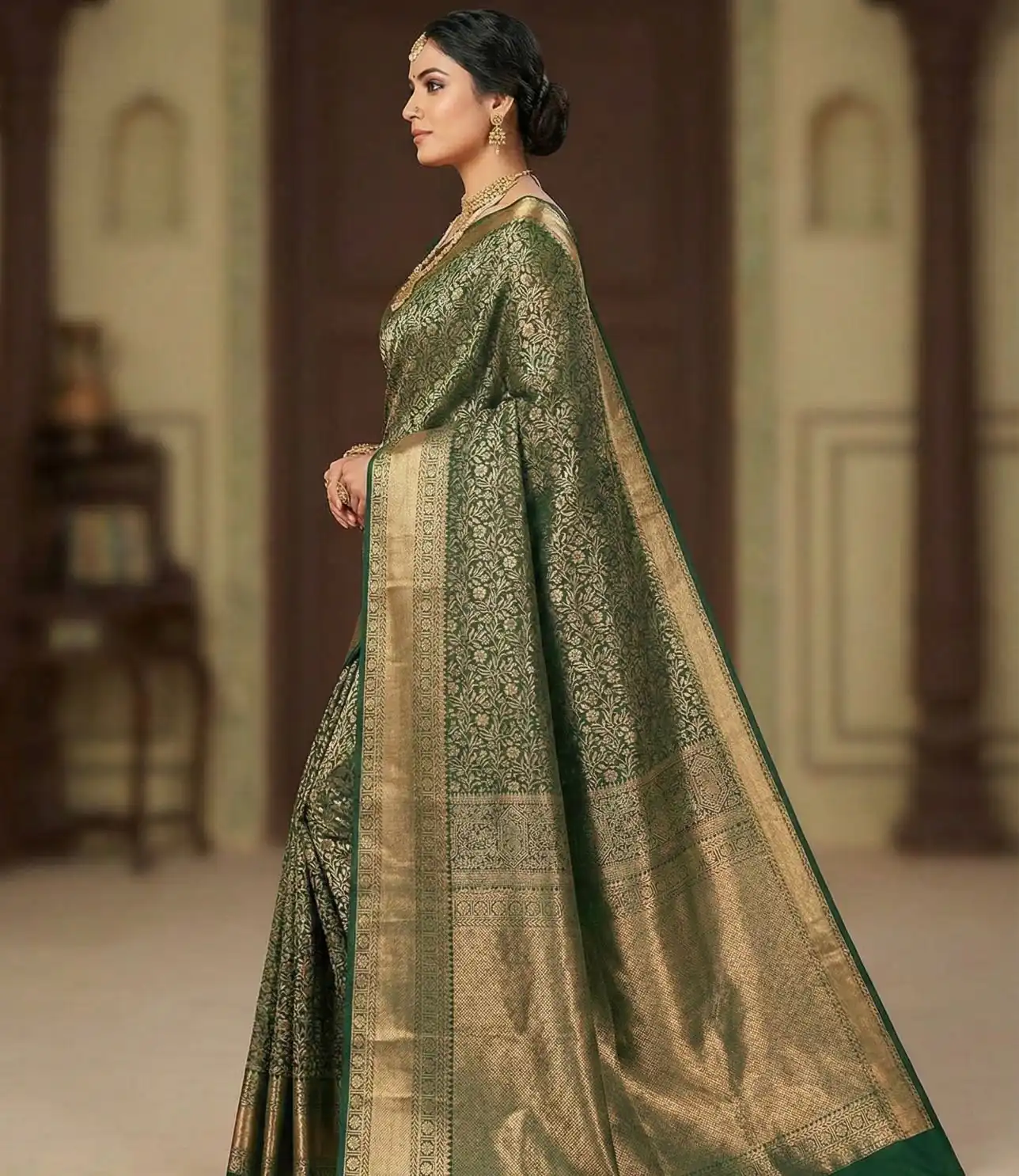 Green Lichi Silk All Over Border Work Saree