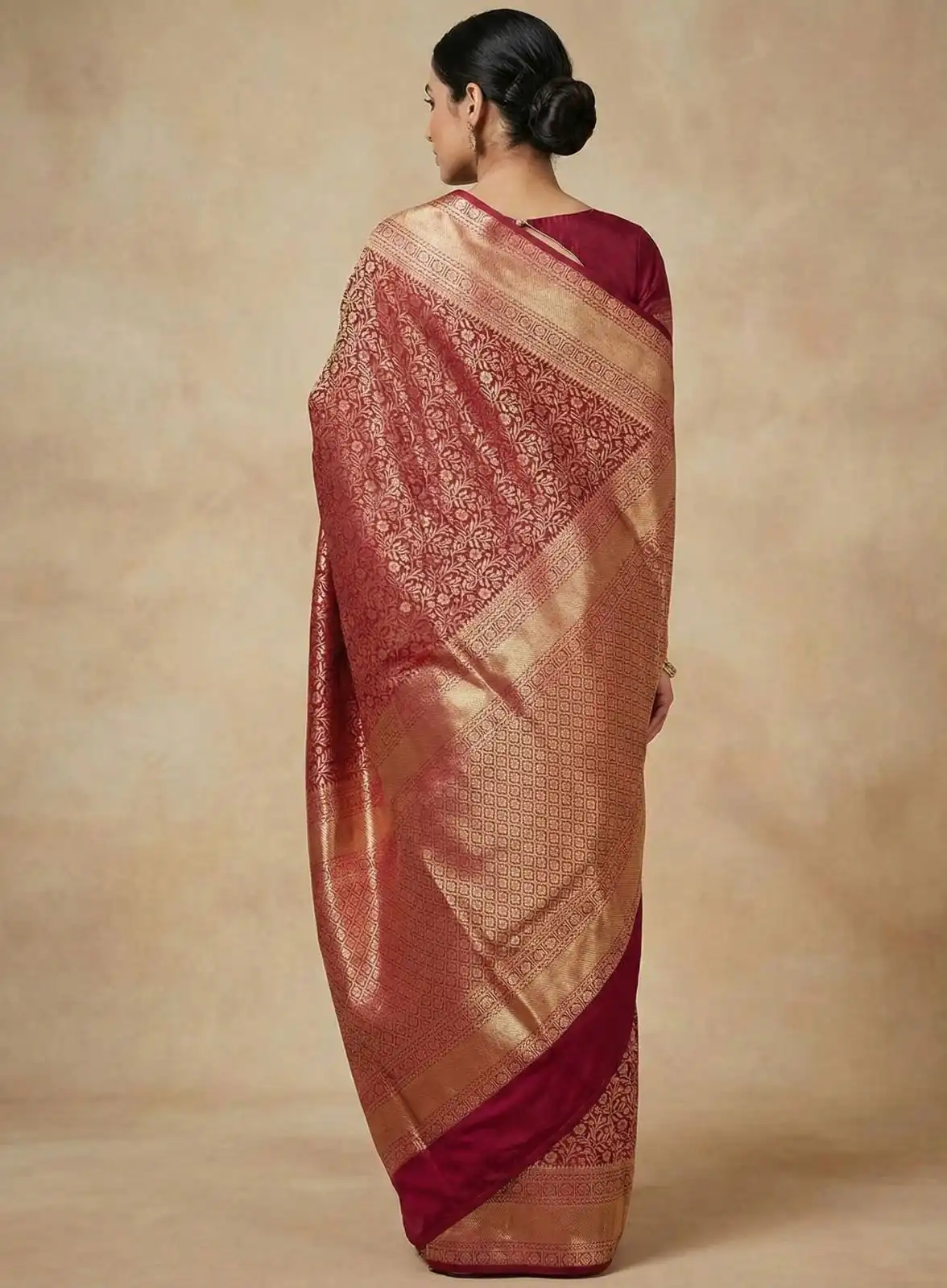 Maroon Lichi Silk All Over Border Work Saree - Image 2