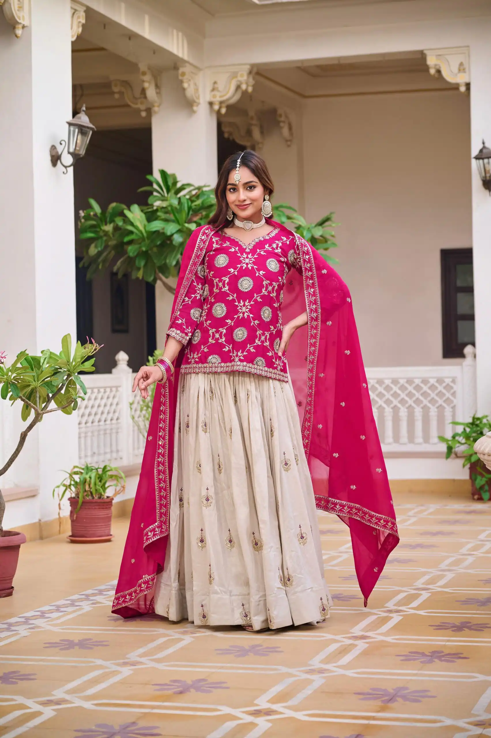 Pink Pure Chinon Embroidery Work Lehenga Choli - Image 3