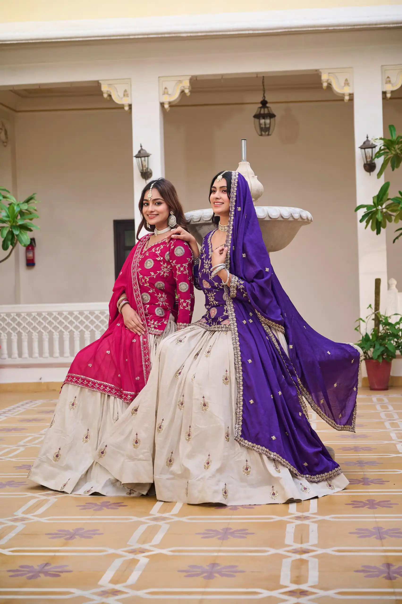 Dark Purple Pure Chinon Embroidery Work Lehenga Choli - Image 4