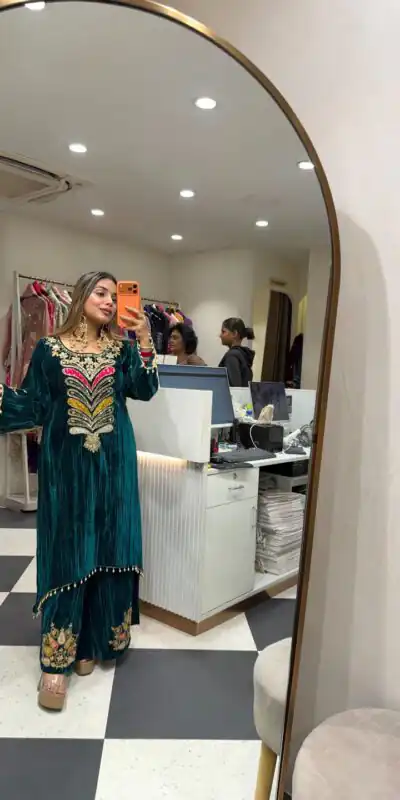 Teal 9000 Velvet Lace Embroidery Work Salwar Suit