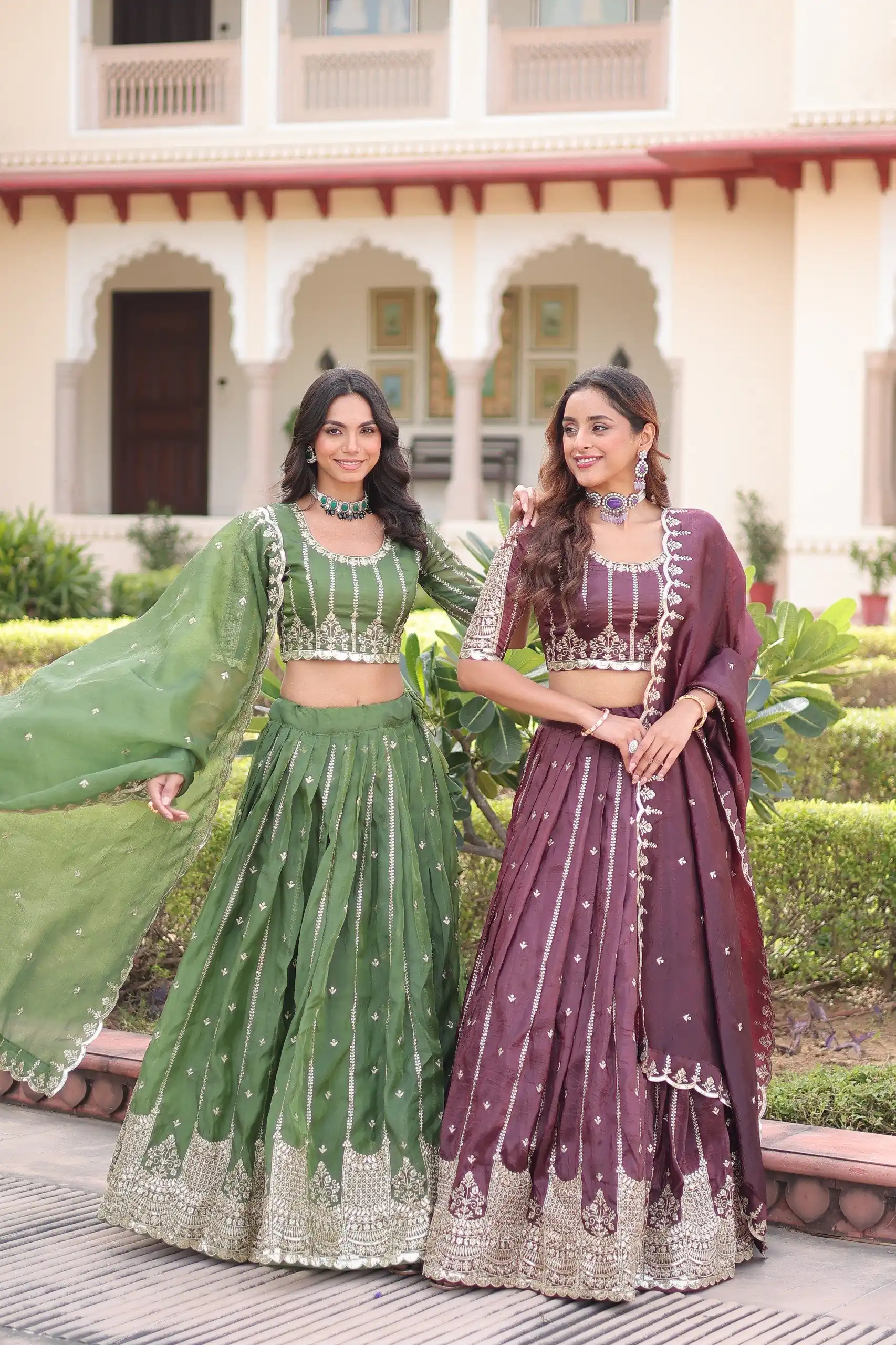 Onion Gold Crush Embroidery Zari Work Lehenga Choli - Image 8