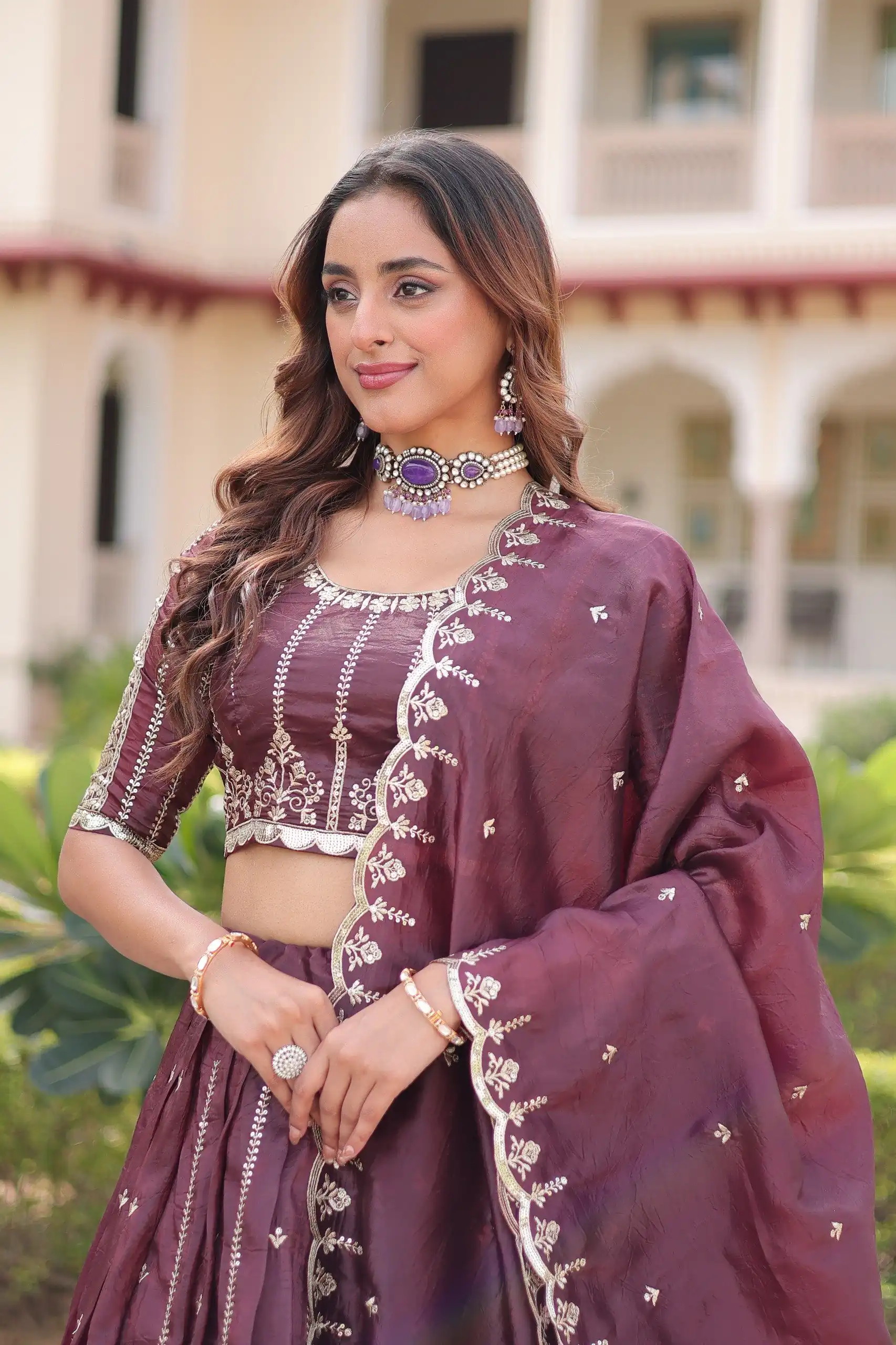 Onion Gold Crush Embroidery Zari Work Lehenga Choli - Image 2