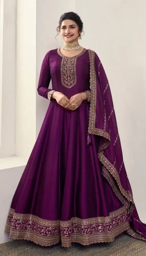 Wine Silk Georgette Embroidery Work Salwar Suit