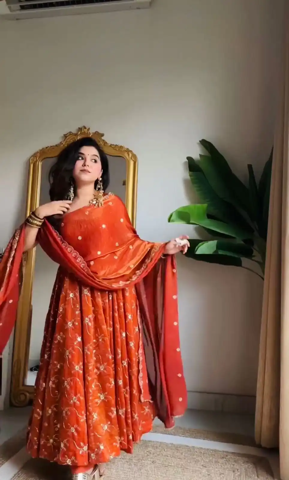 Orange Fandy Silk Sequence Work Salwar Suit - Image 3